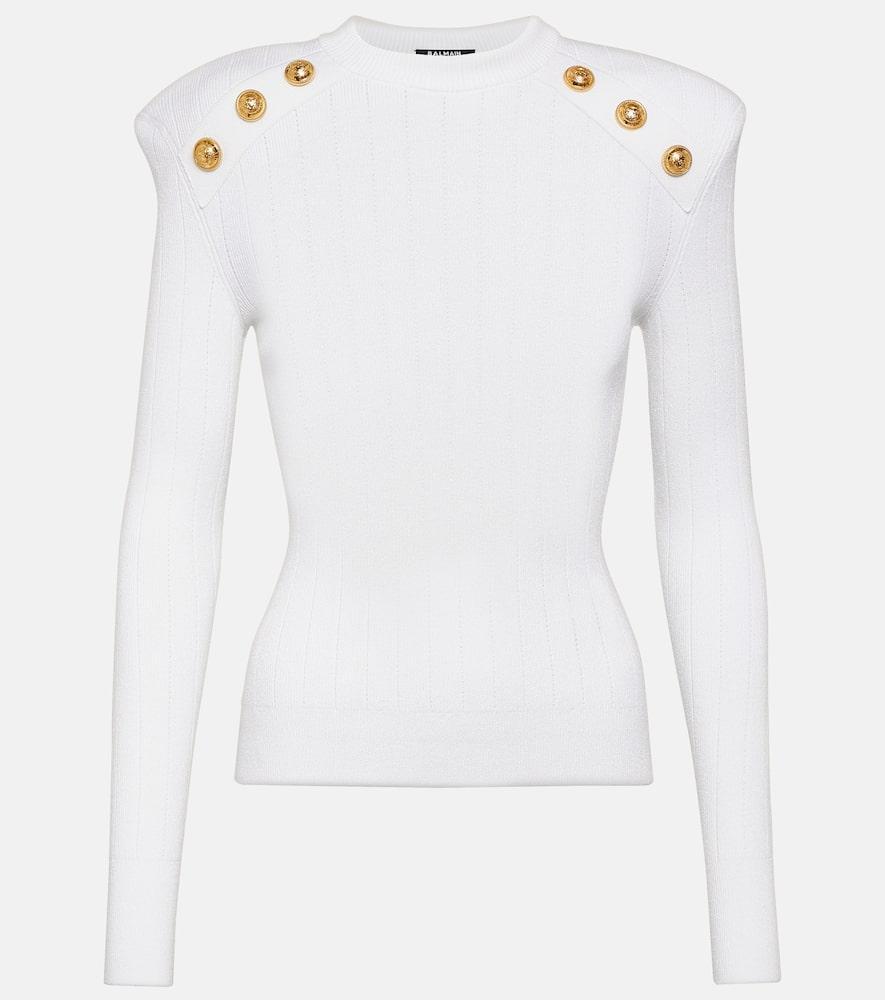 BALMAIN Embellished Knit Sweater In White Product Image