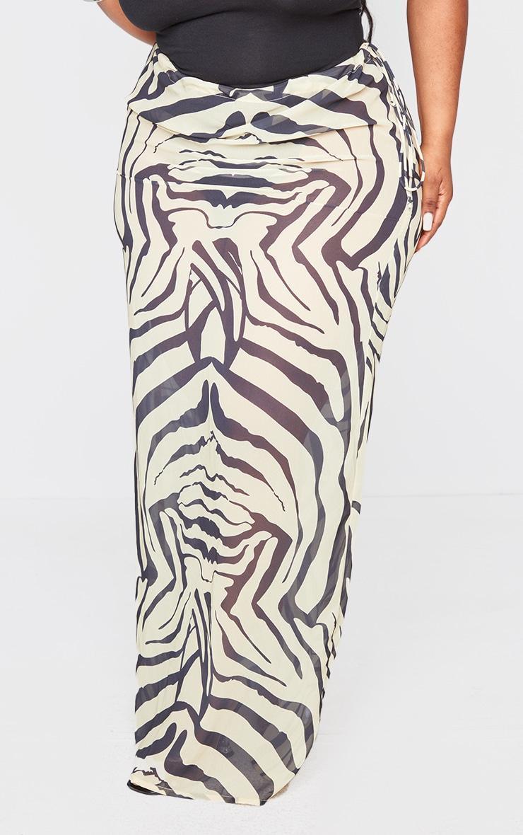 Plus Black Zebra Print Satin Tie Side Maxi Skirt Product Image