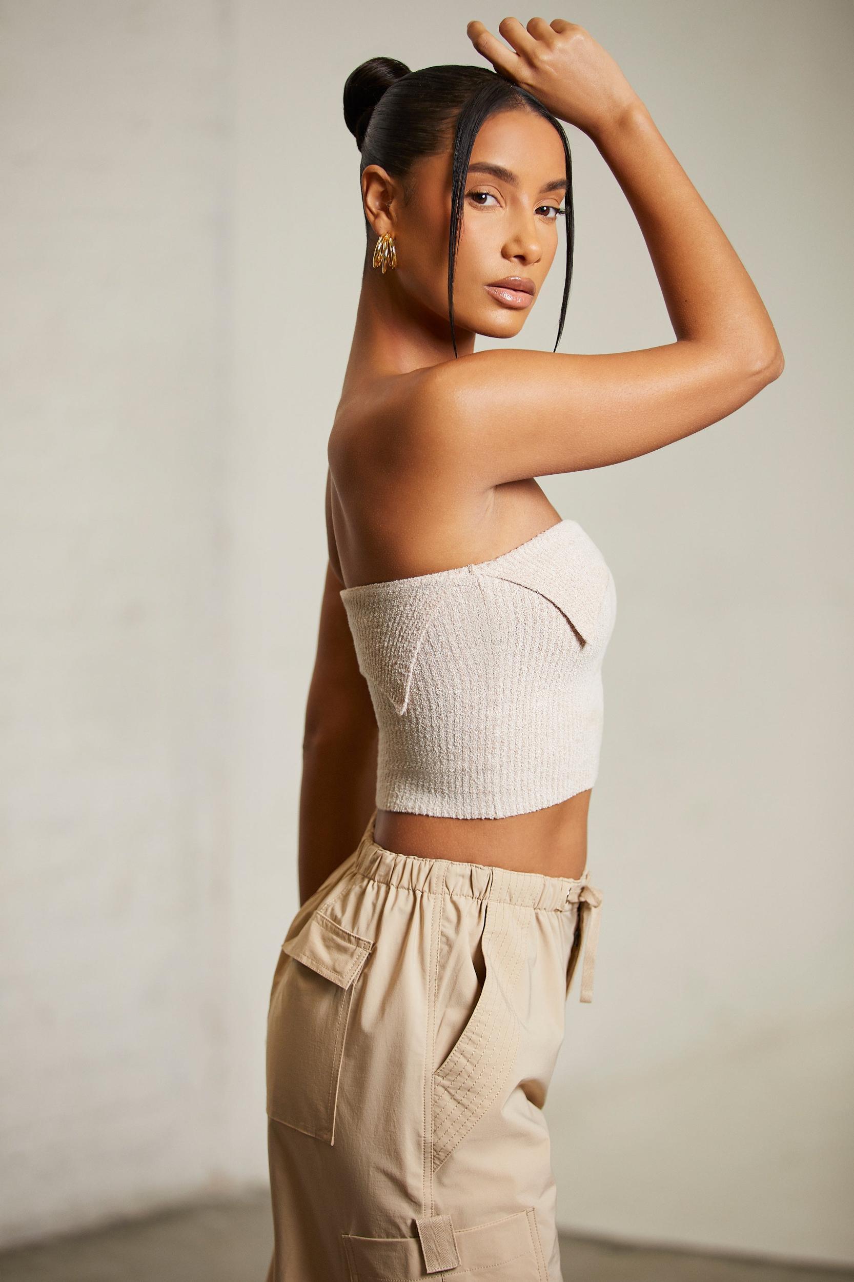 Overlap Bandeau Crop Top in Praline Female Product Image