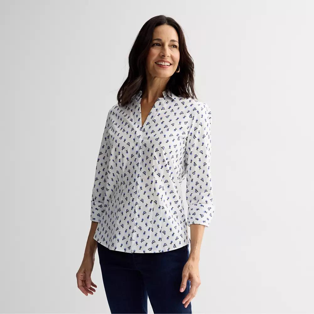 Petite Croft & Barrow® Tailored Shirt, Women's, Size: Large Petite, Blue Micro Floral Product Image