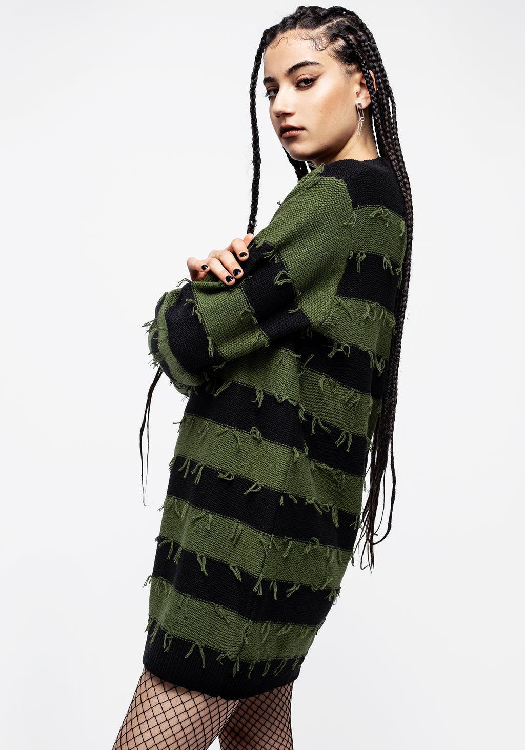 Nancy Stripe Oversized Sweater - Green and Black Product Image