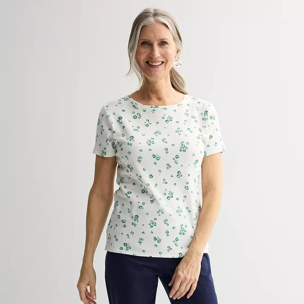 Women's Croft & Barrow® Essential Crewneck Tee, Size: Large, Green Garden Product Image