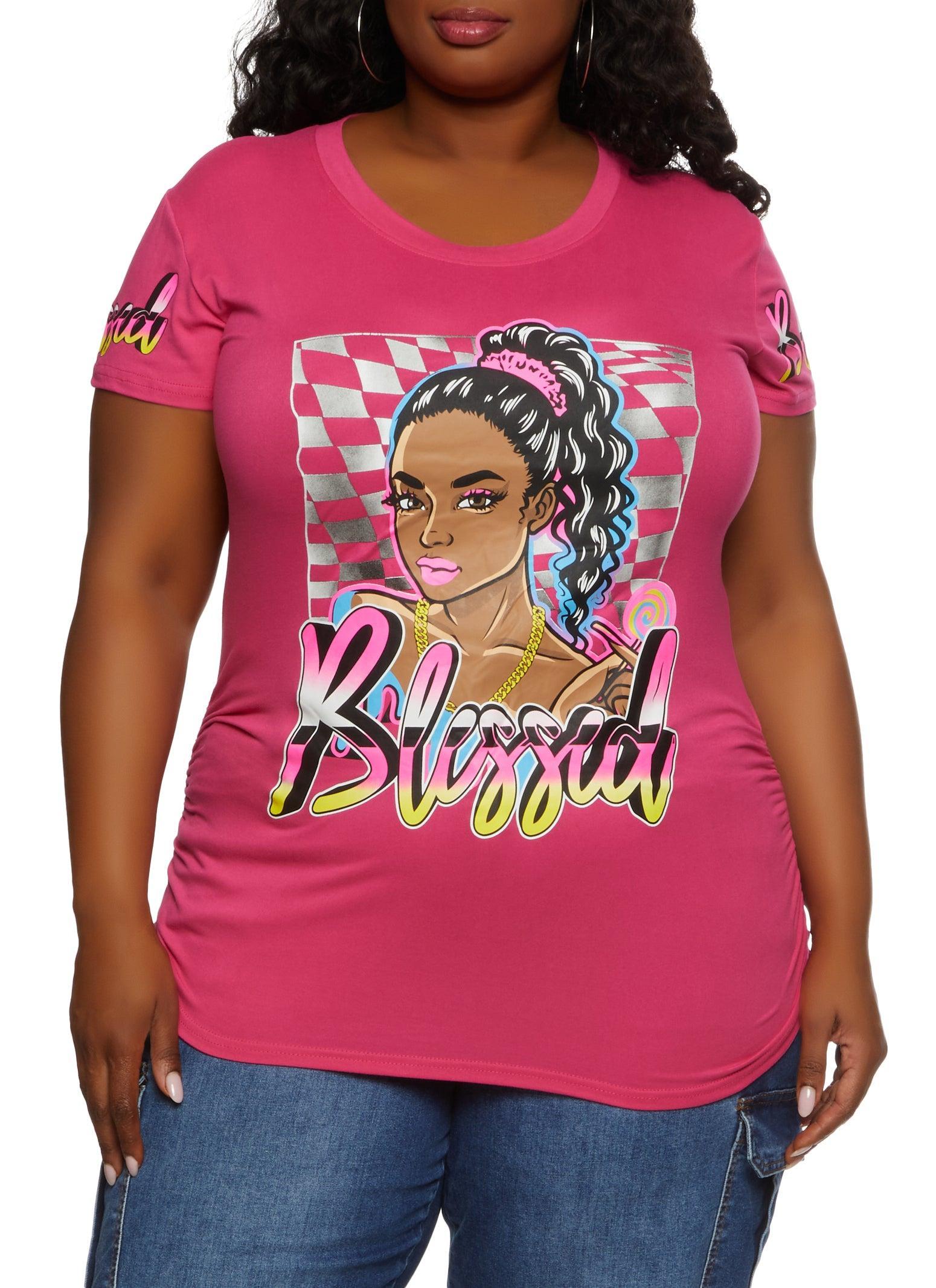 Womens Plus Size Blessed Checkered Graphic Tee Product Image