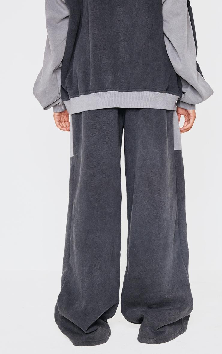  Washed Charcoal Striped Rib Panel Wide Leg Sweatpants Product Image