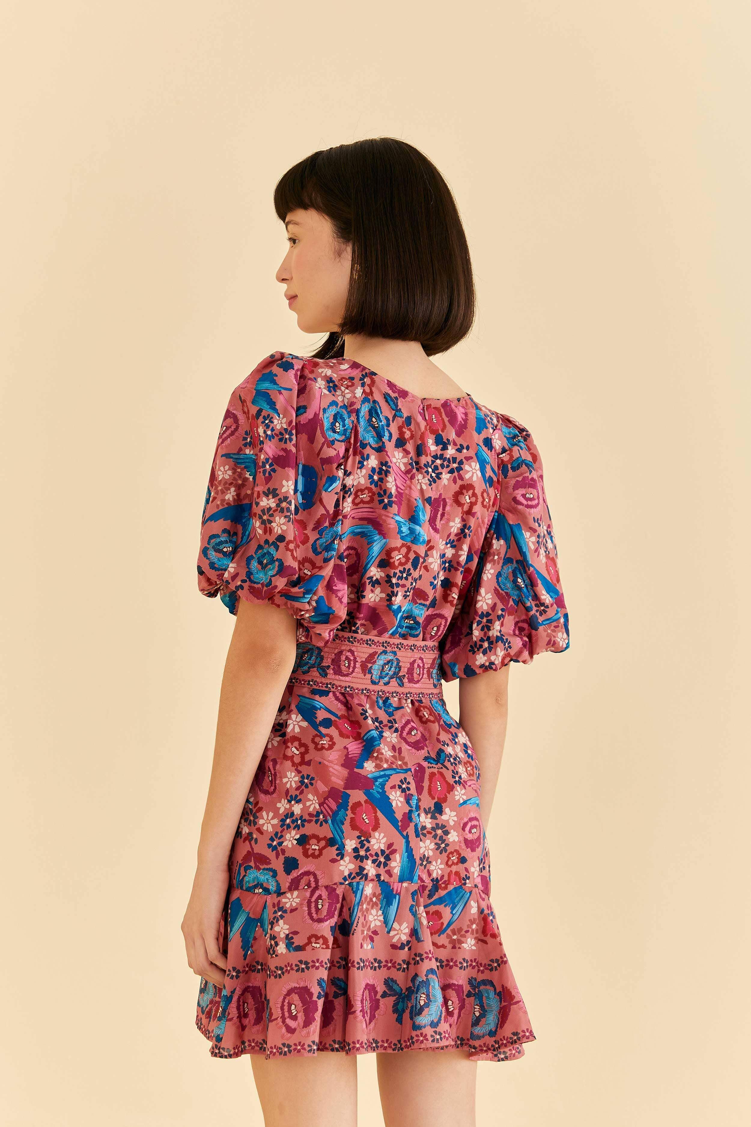 Blush Floral Birds Mini Dress Product Image