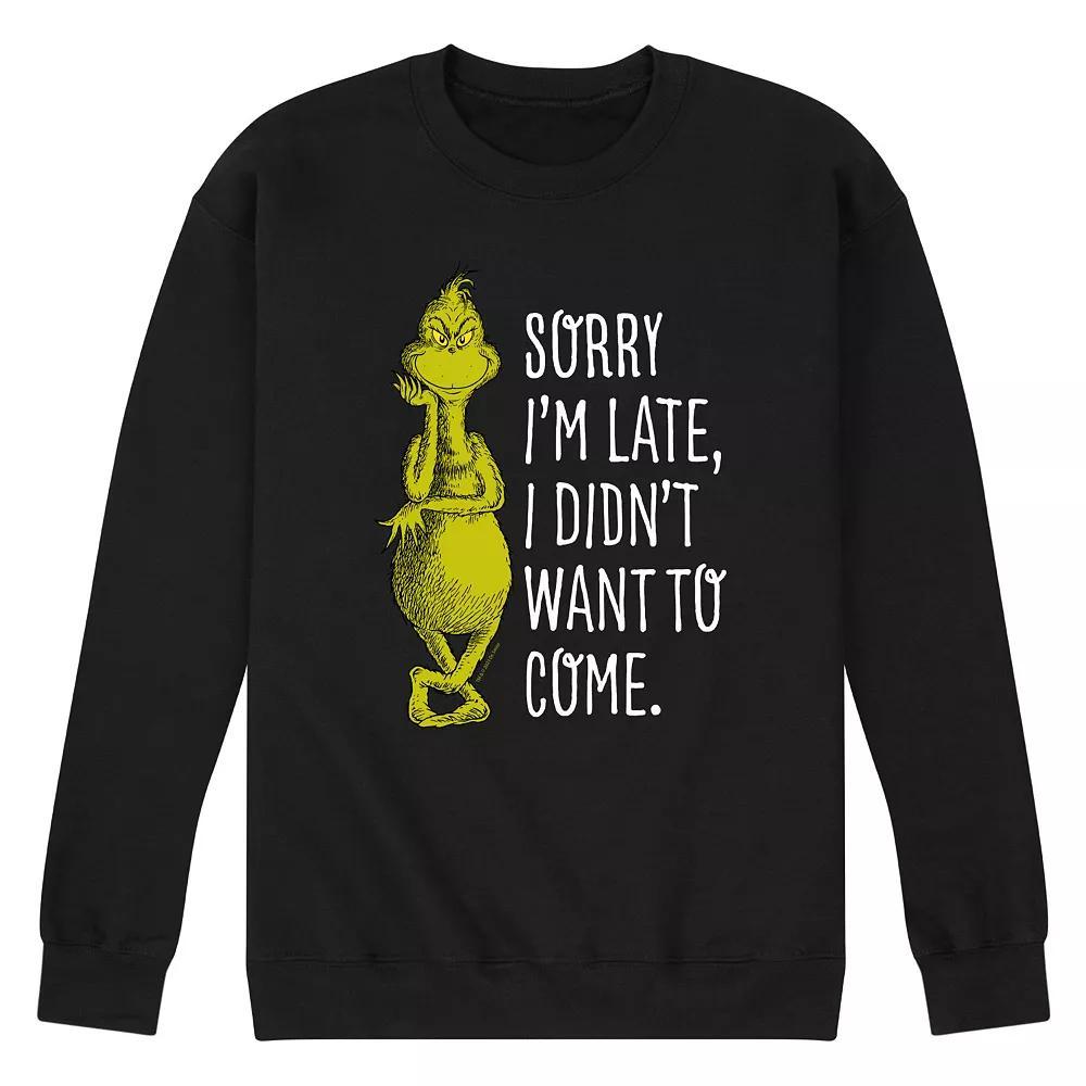 Men's Dr. Seuss Grinch Sorry I'm Late Fleece Sweatshirt,  Product Image