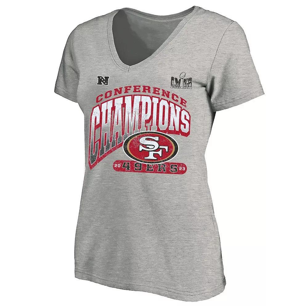 Women's Fanatics Branded  Heather Gray San Francisco 49ers 2023 NFC Champions Plus Size Hail Mary V-Neck T-Shirt, Size: 3XL, Grey Product Image