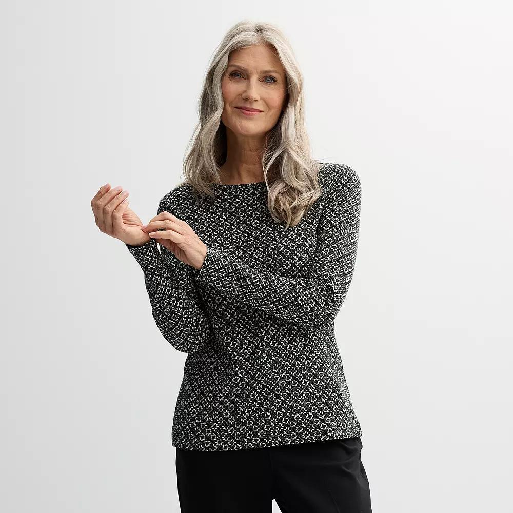 Women's Croft & Barrow® Essential Long-Sleeve Crewneck Tee, Size: XS, Black Texture Tile Product Image