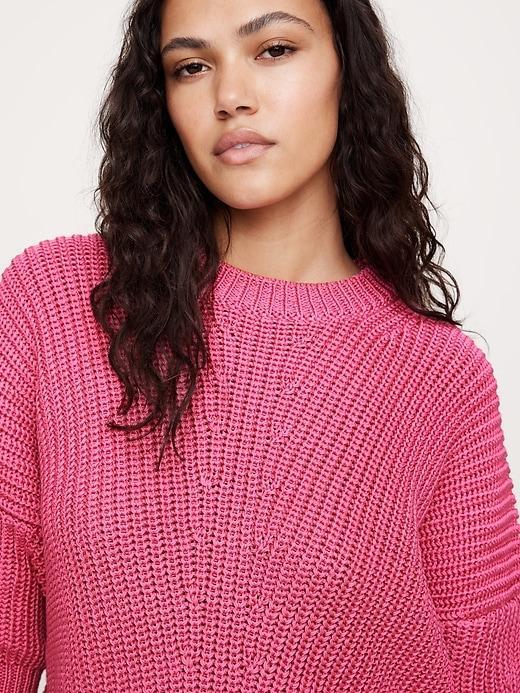 Cotton Cropped Puff-Sleeve Sweater Product Image