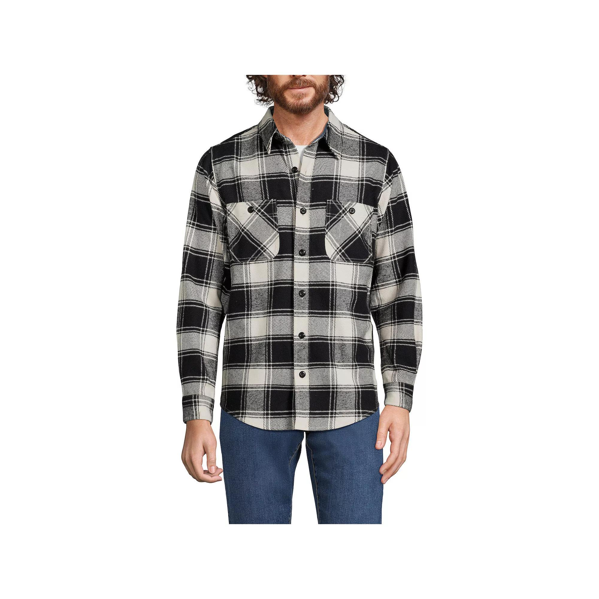 Men's Lands' End Traditional-Fit Rugged Flannel Button-Down Shirt, Size: Medium, Red Ivory Plaid Product Image