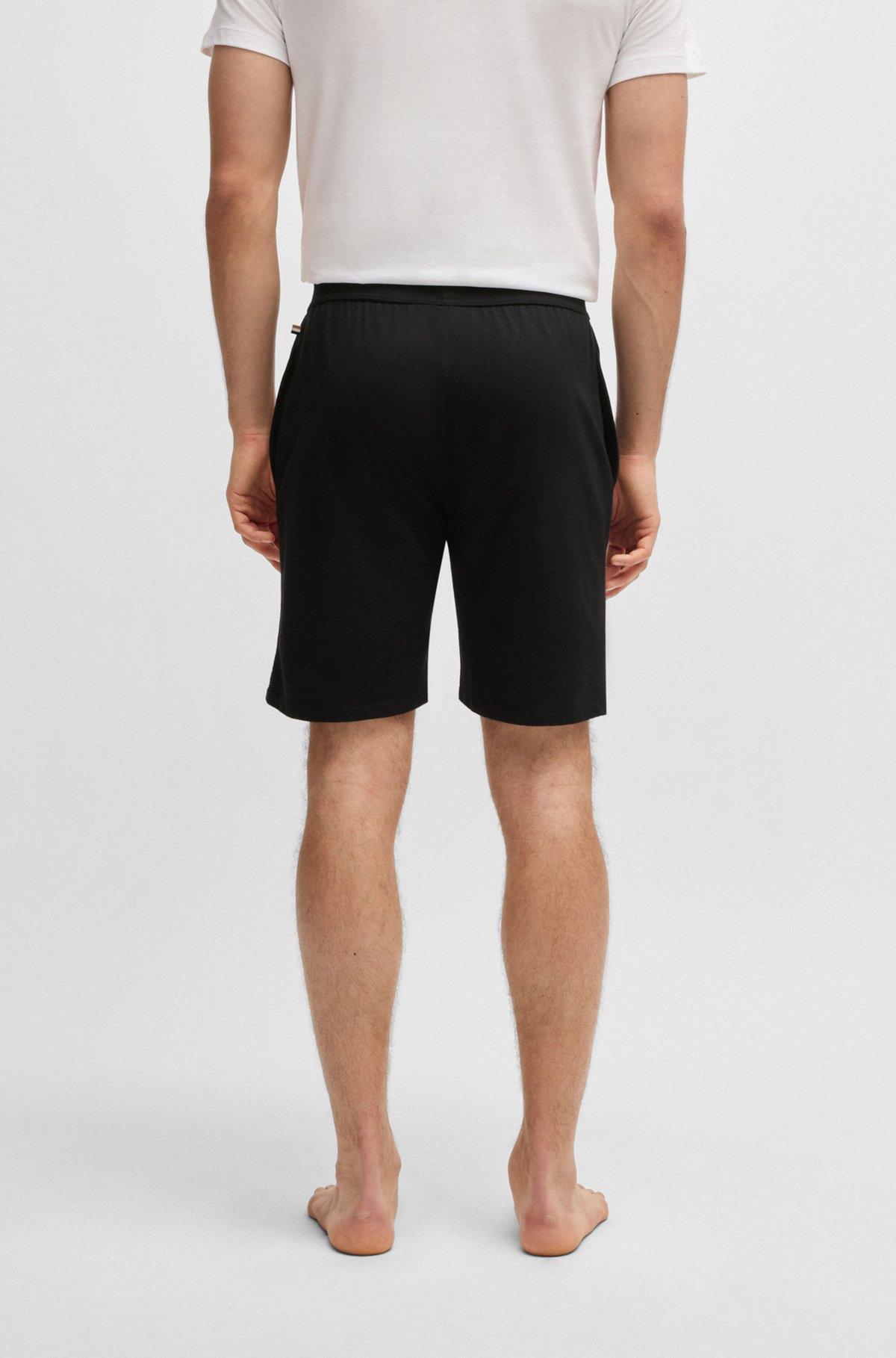BOSS - Cotton-terry shorts with stripe print - Black Product Image