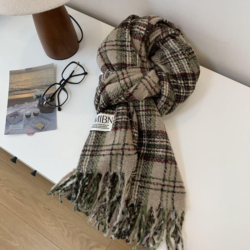 Plaid Applique Fringed Scarf Product Image