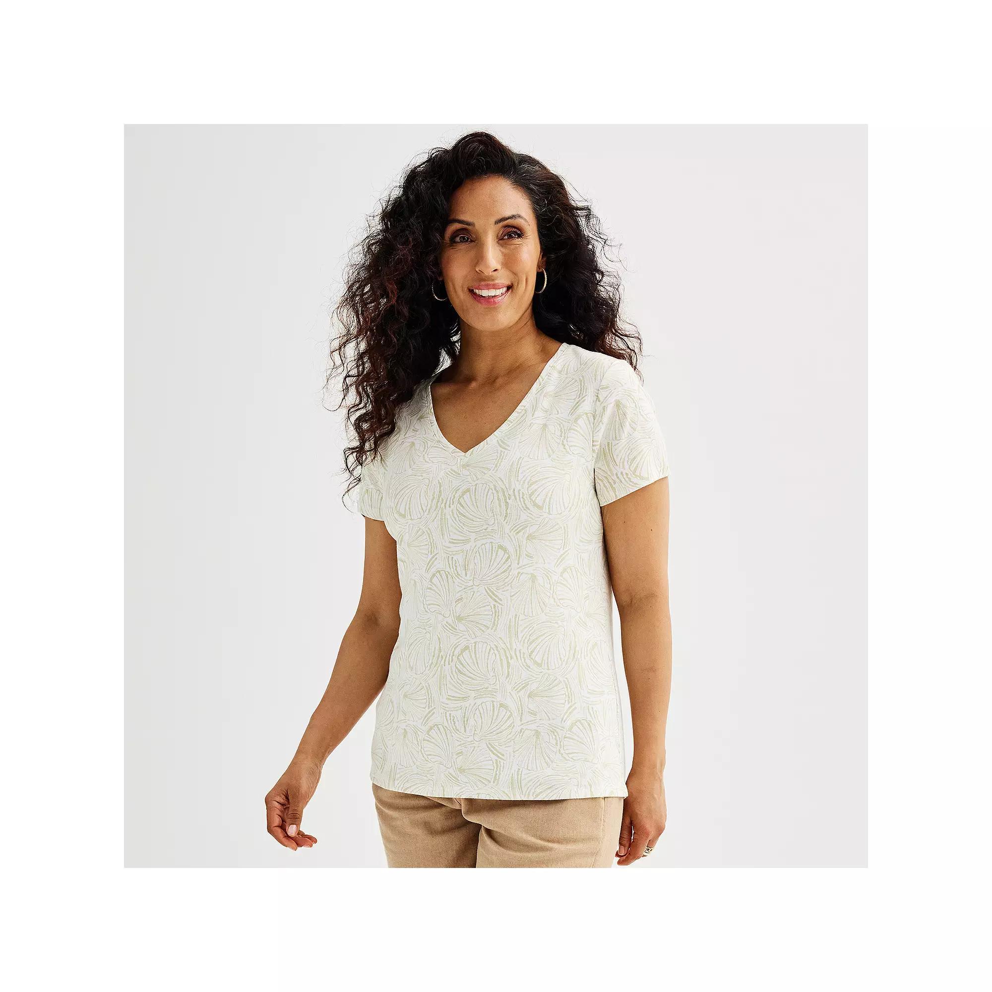 Women's Croft & Barrow® Essential V-Neck Tee, Size: Small, Beige Shell Print Product Image