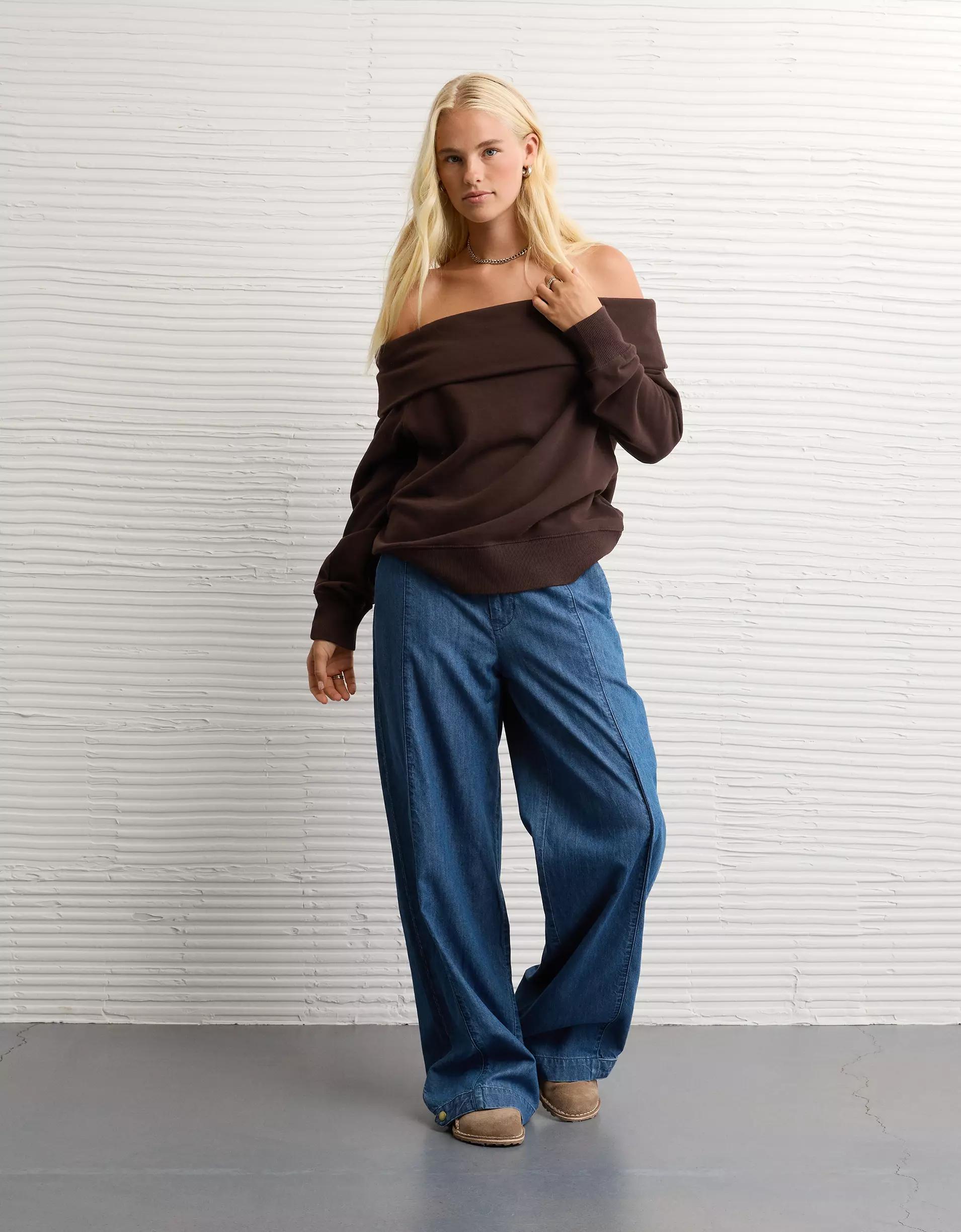 AE Foldover Off-The-Shoulder Sweatshirt Product Image