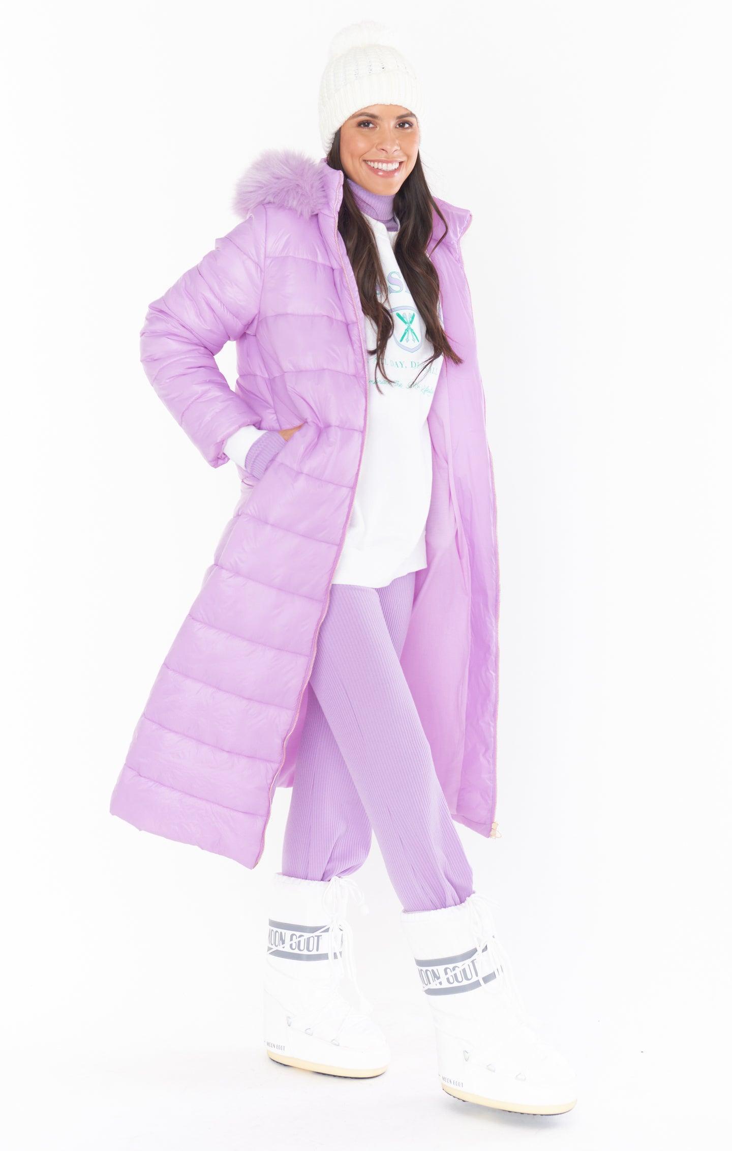 Snowmass Puffer Jacket ~ Powder Purple with Faux Fur Product Image