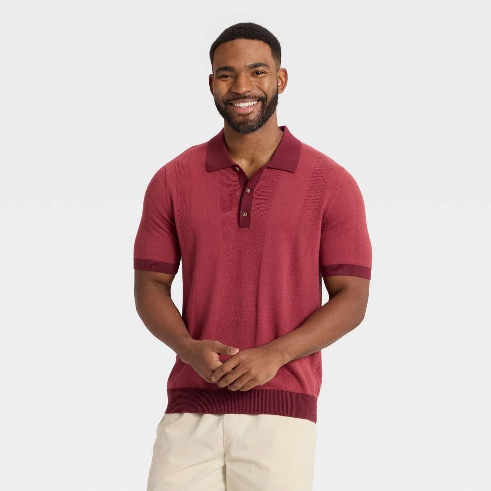 Men's Short Sleeve Polo Sweater - Goodfellow & Co™ Berry Red XXL Product Image