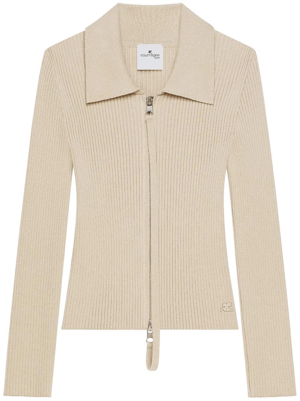 COURRÈGES Zip-up Cardigan In Nude Product Image