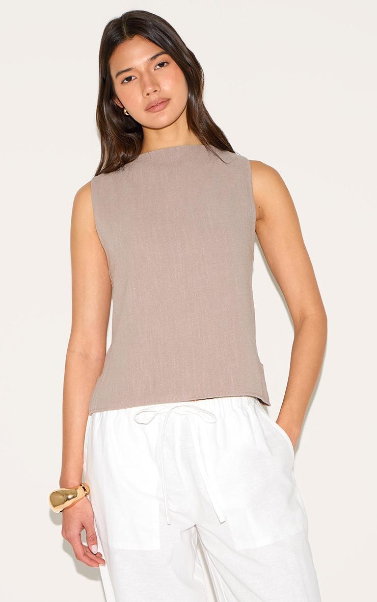 Mushroom Lightweight Woven Asymmetric Ruched Crop Top Product Image