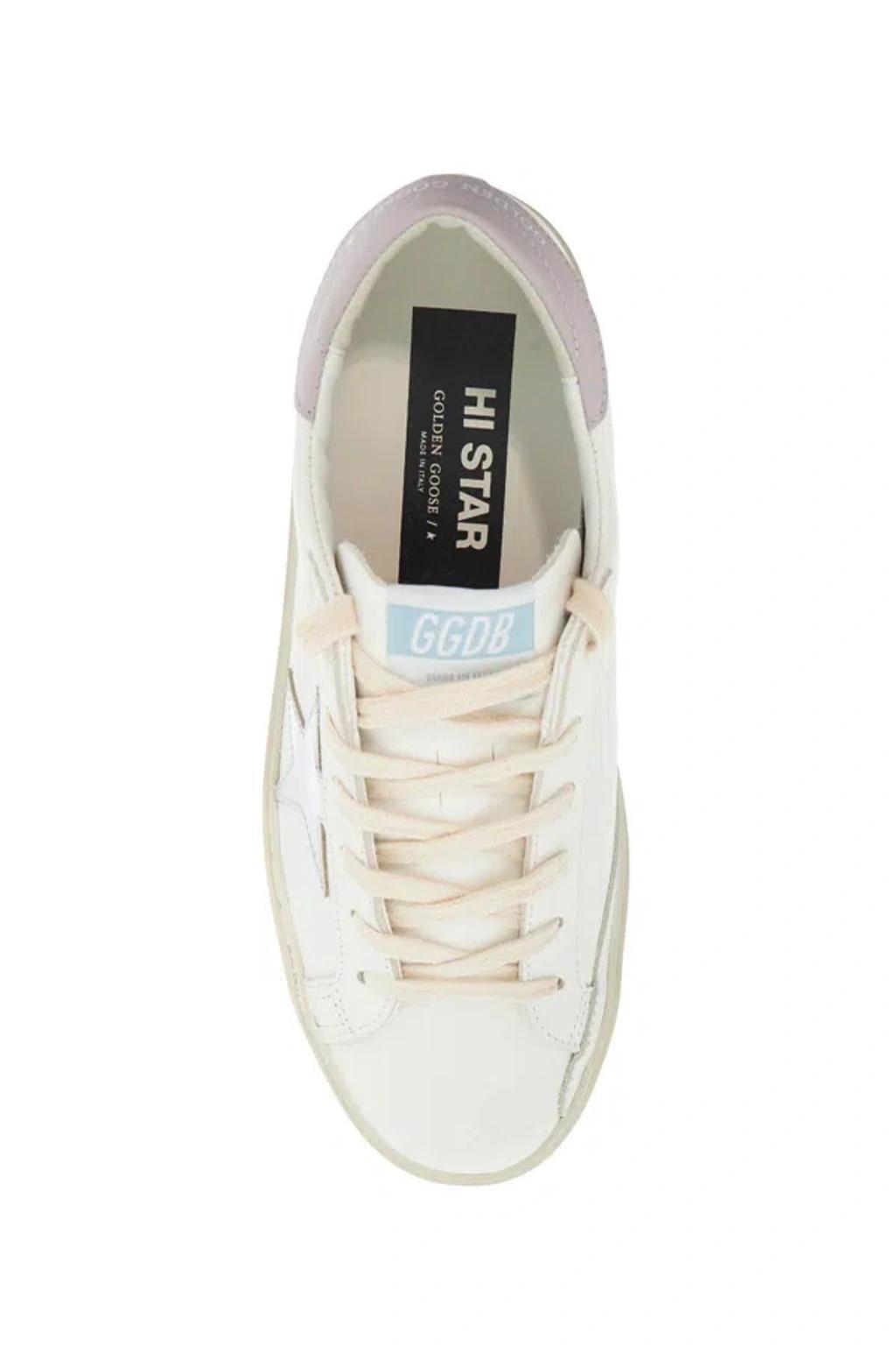 GOLDEN GOOSE Leather Sneakers With Flatform Sole And Decorative Stitching In White Product Image