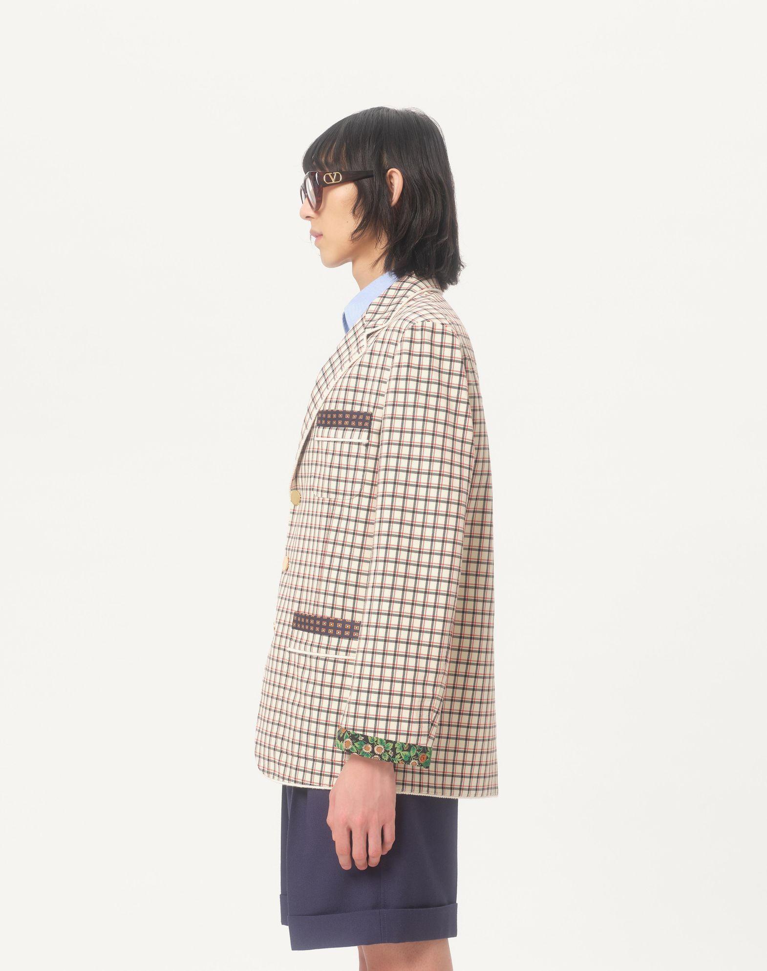 Single-Breasted Cotton Jacket With Check Pattern And Printed Edges Product Image