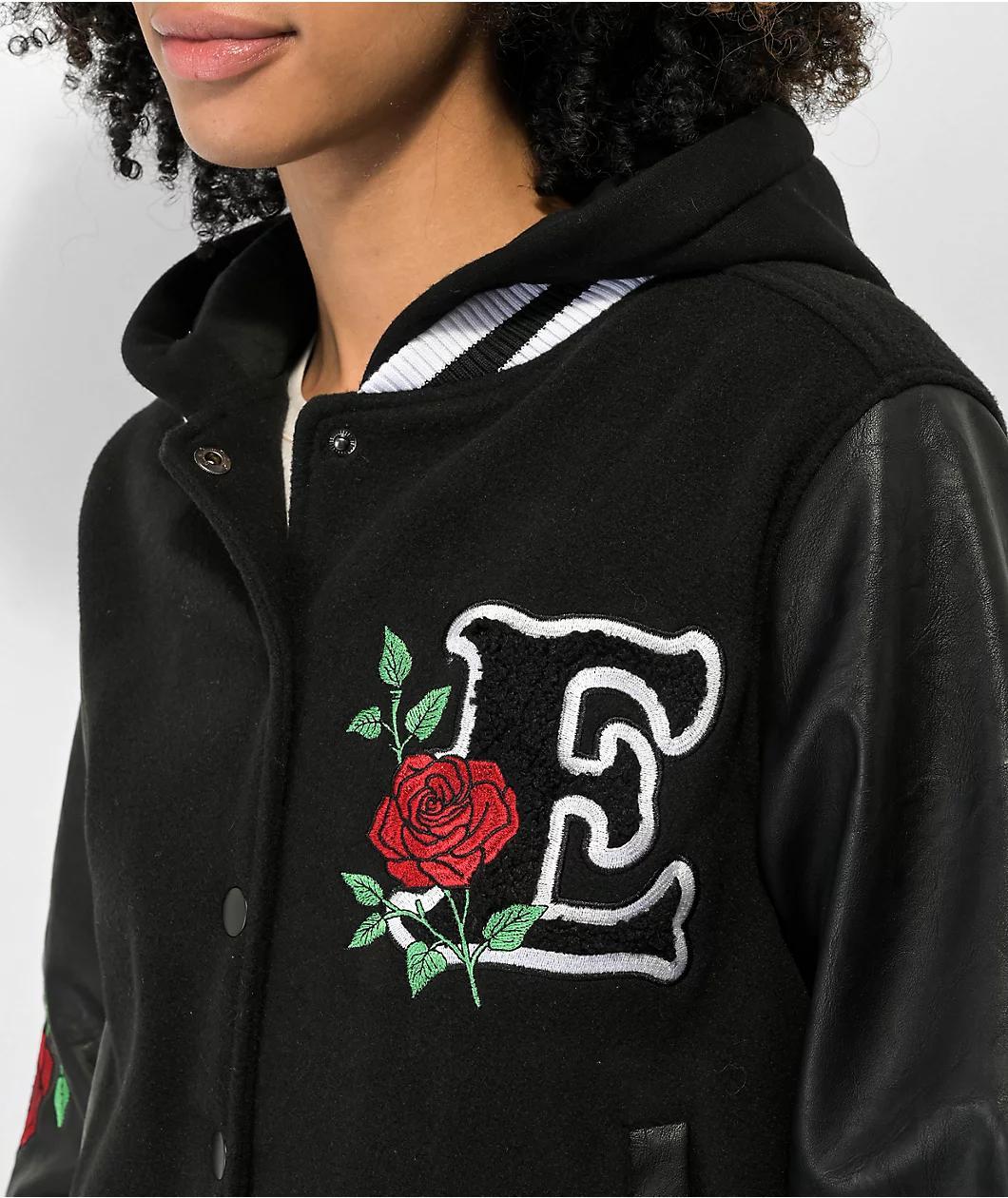 Empyre Aiden Rose Black & White Hooded Bomber Jacket Product Image