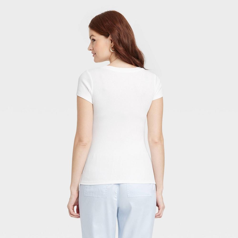 Womens Slim Fit Short Sleeve Ribbed Scoop Neck T-Shirt - A New Day White M Product Image