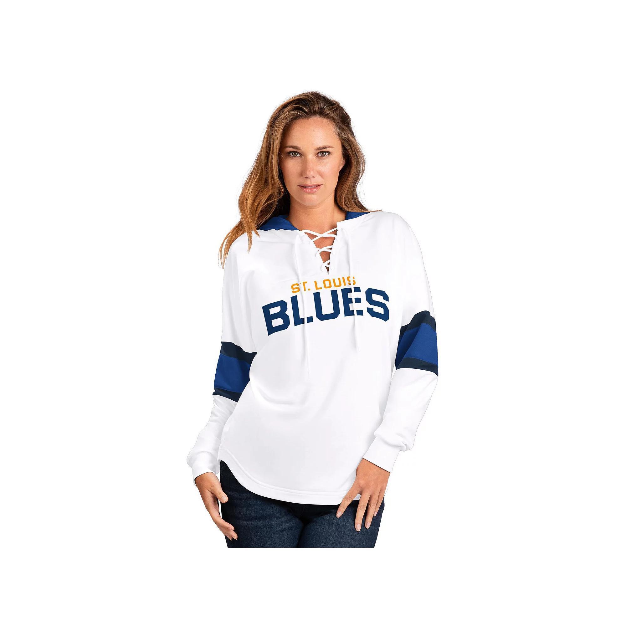 Women's G-III 4Her by Carl Banks White St. Louis Blues Goal Zone Long Sleeve Lace-Up Hoodie T-Shirt,  Product Image