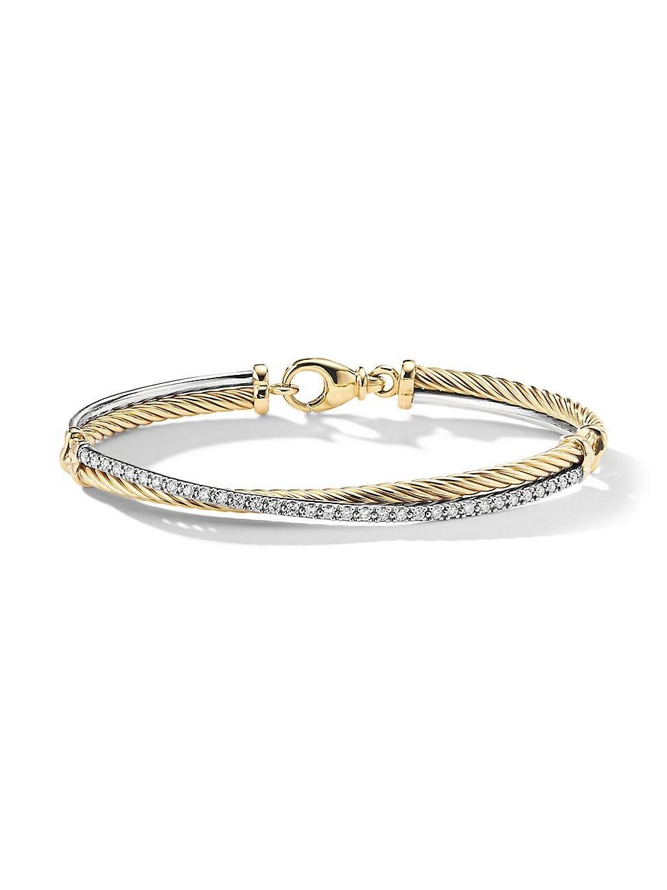 Womens Crossover Linked Bracelet in 18K Yellow Gold with Pav Diamonds Product Image