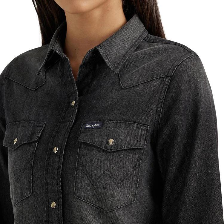 SALE Wrangler Retro® Ladies' L/S Black Denim Vintage Snap Shirt Product Image