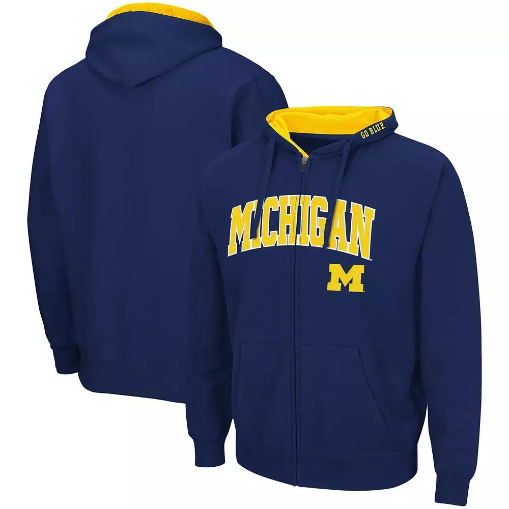 Men's Colosseum Navy Michigan Wolverines Arch & Logo 3.0 Full-Zip Hoodie,  Product Image