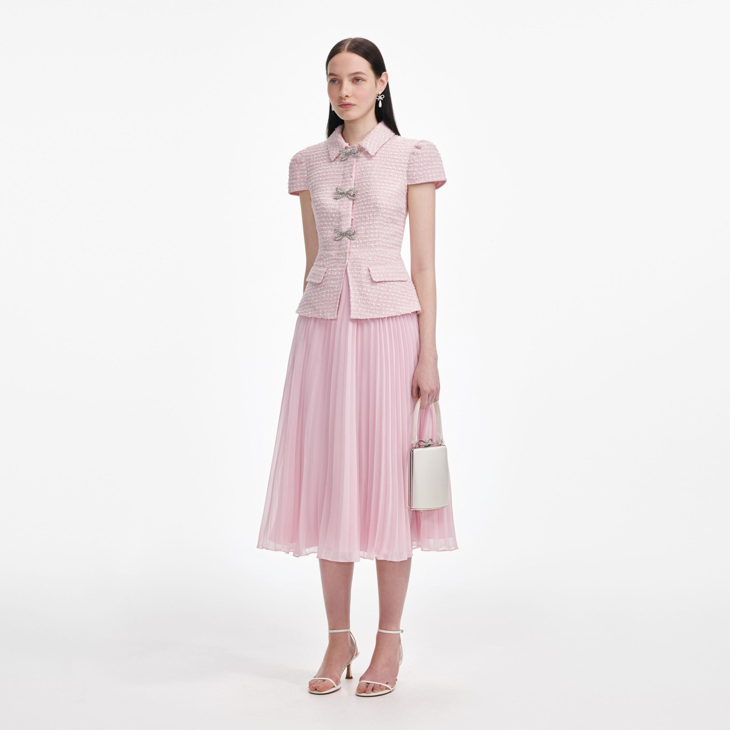 Pink Boucle Midi Dress Product Image