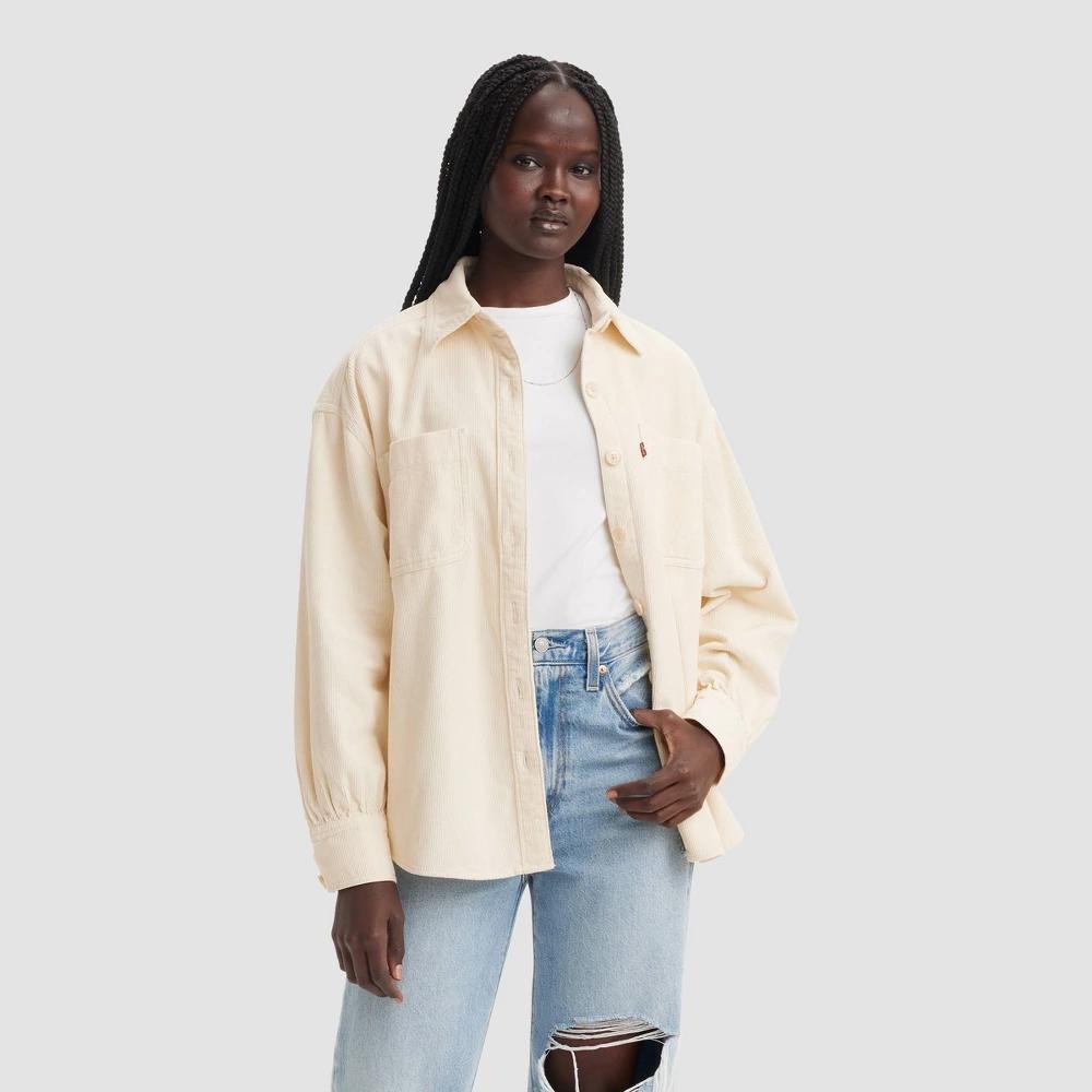 Levis Womens Long Sleeve Orion Corduroy Button-Down Shirt - White Swan L Product Image