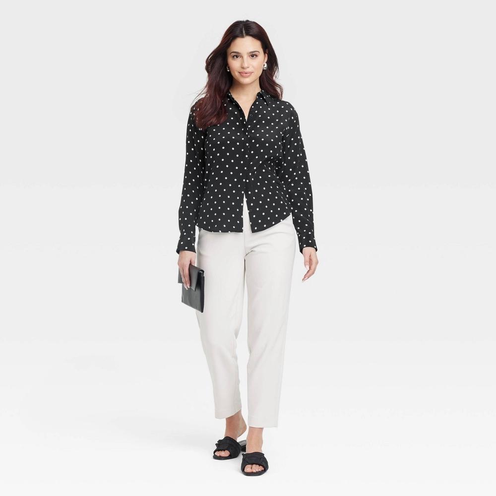 Womens Long Sleeve Collared Button-Down Shirt - A New Day Polka Dots Product Image