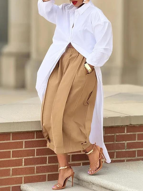 Loose Wide Leg Pleated Pockets Solid Color Pants Product Image