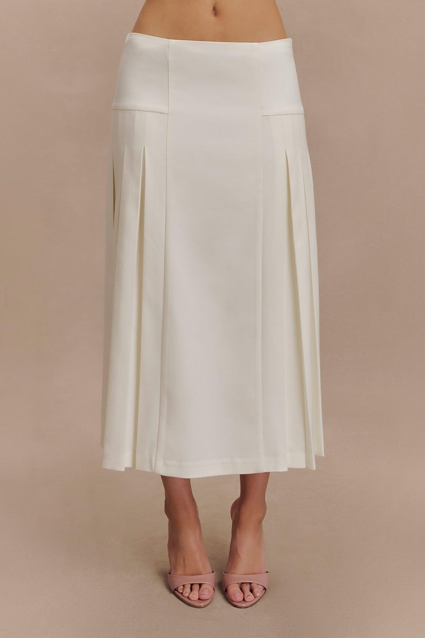 Brigette Pleated Midi Skirt - Ivory Product Image