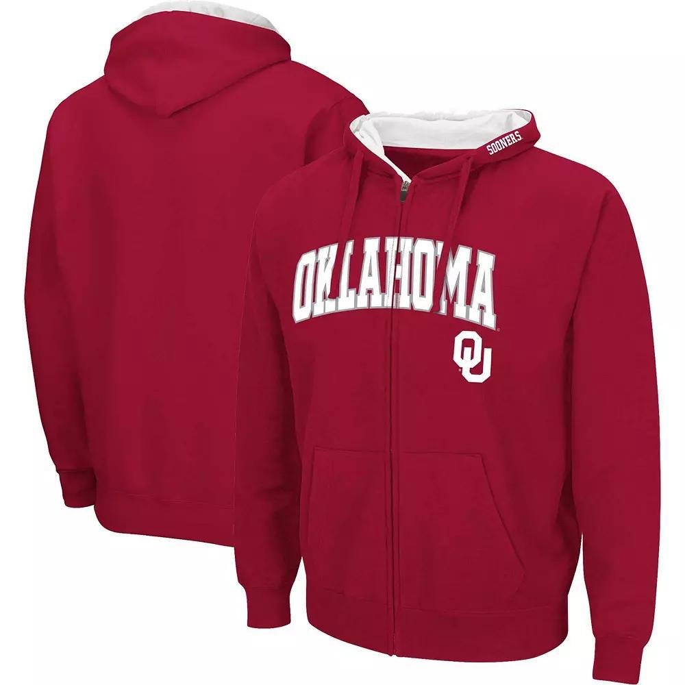 Men's Colosseum Crimson Oklahoma Sooners Arch & Team Logo 3.0 Full-Zip Hoodie,  Product Image