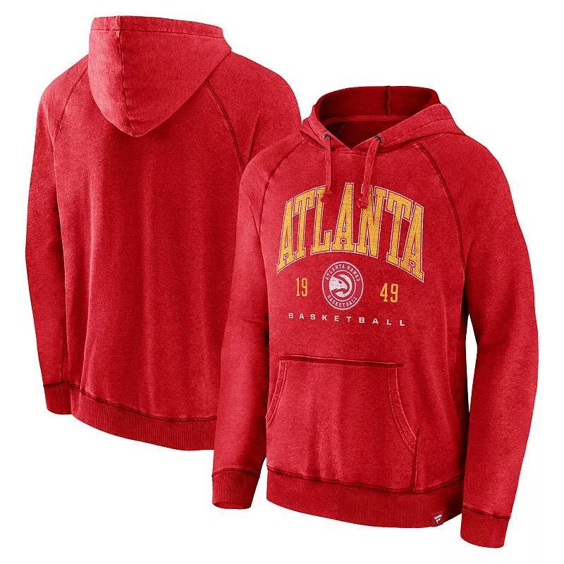 Men's Fanatics Branded Heather Red Atlanta Hawks Foul Trouble Snow Wash Raglan Pullover Hoodie, Size: 2XL Product Image