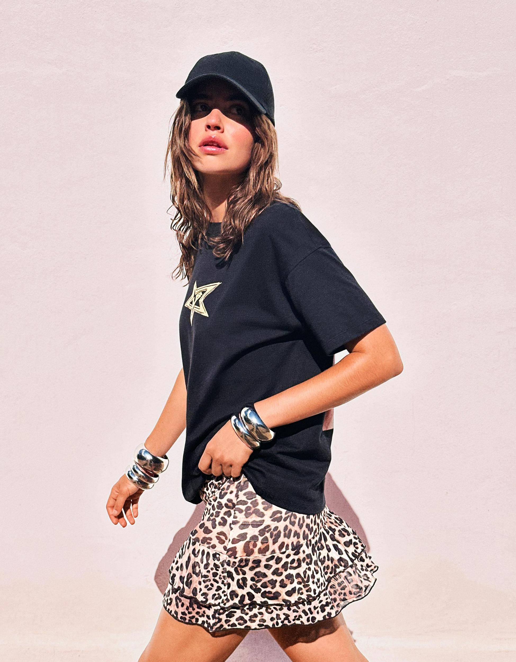 Tulle printed mini skirt with ruffles Product Image