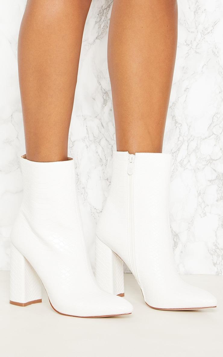 White Faux Snake Ankle Boot Product Image