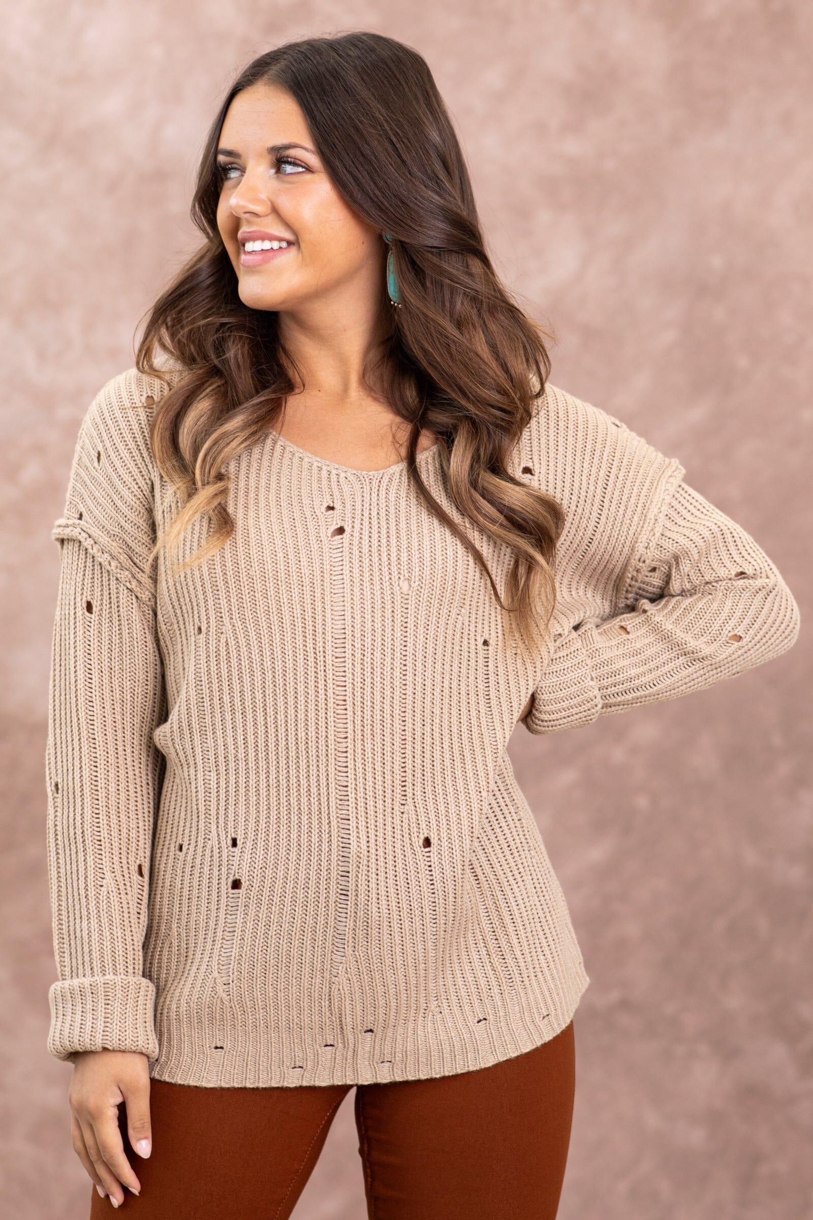 Tan Distressed Sweater Product Image