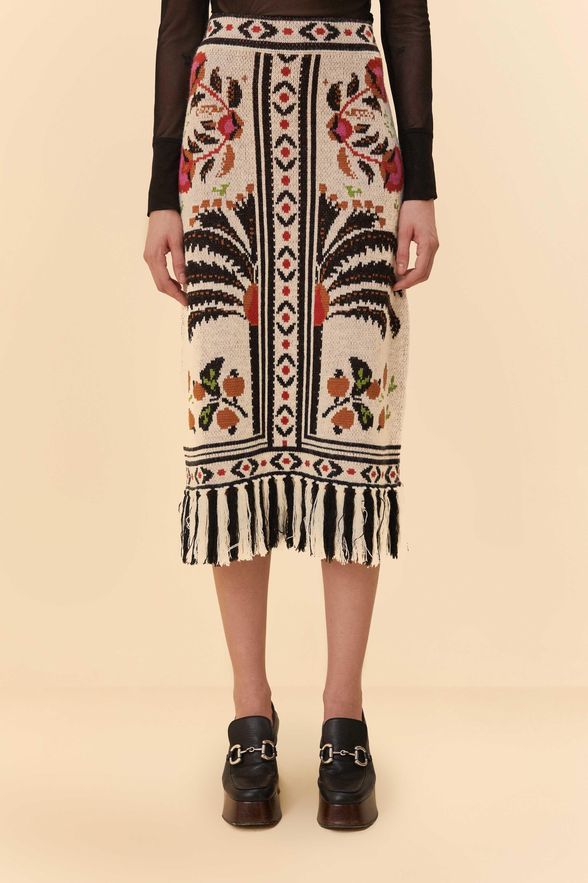 Sand Palms Paradise Knit Fringe Midi Skirt Product Image