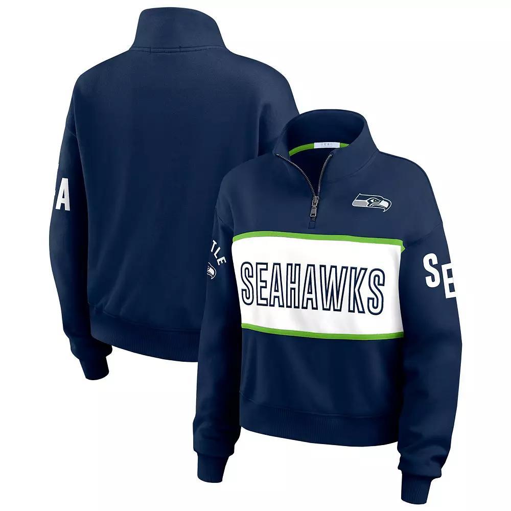 Women's WEAR by Erin Andrews College Navy Seattle Seahawks Quarter-Zip Jacket, Size: Medium, Team Product Image