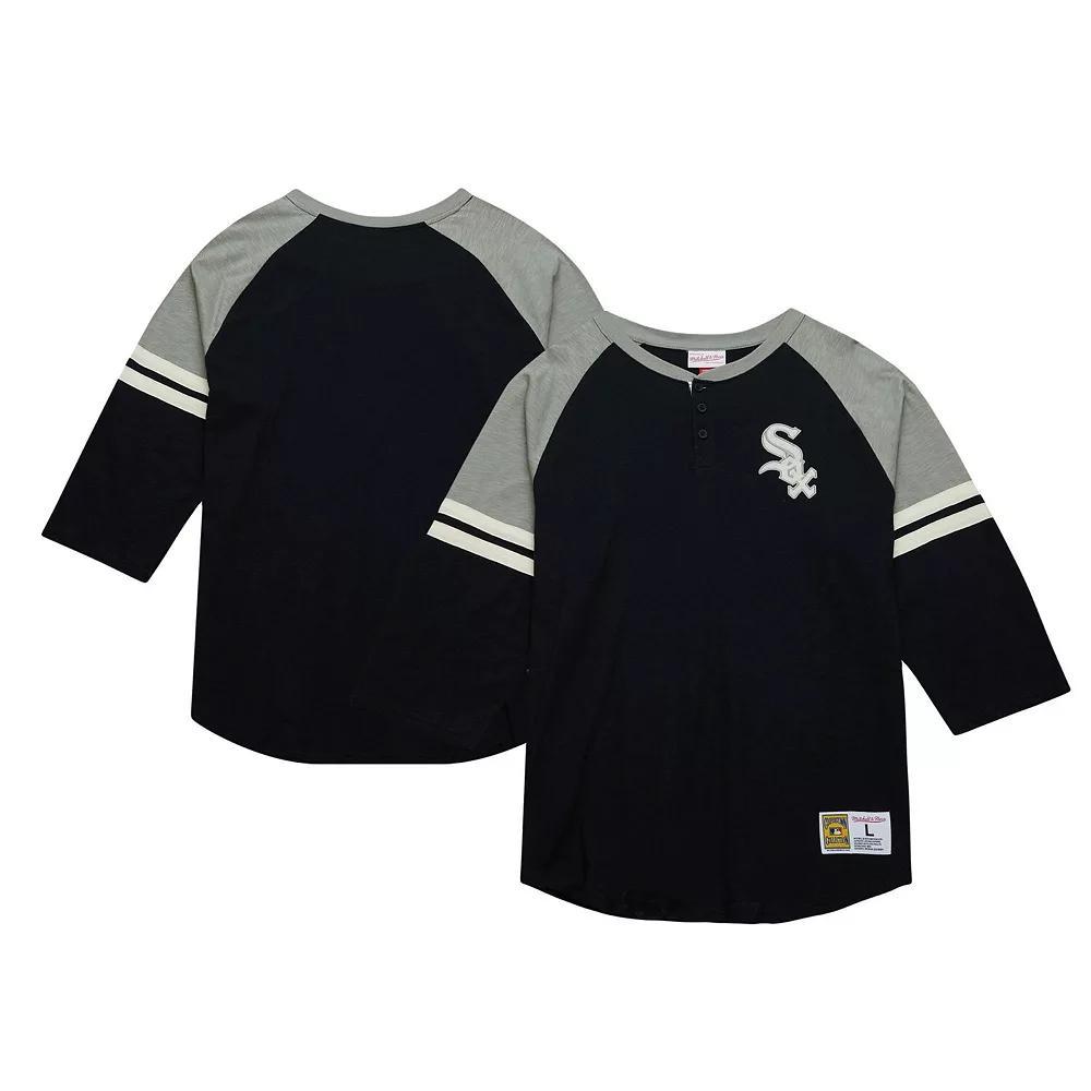 Men's Mitchell & Ness Black Chicago White Sox Cooperstown Collection Legendary Raglan Slub Henley 3/4-Sleeve T-Shirt, Size: 4XL Product Image