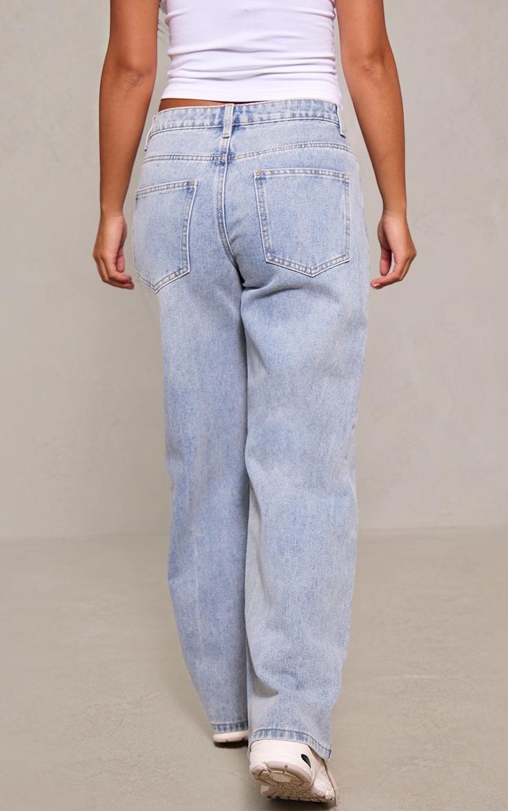 Petite Light Blue Denim Seam Detail Straight Leg Jeans Product Image