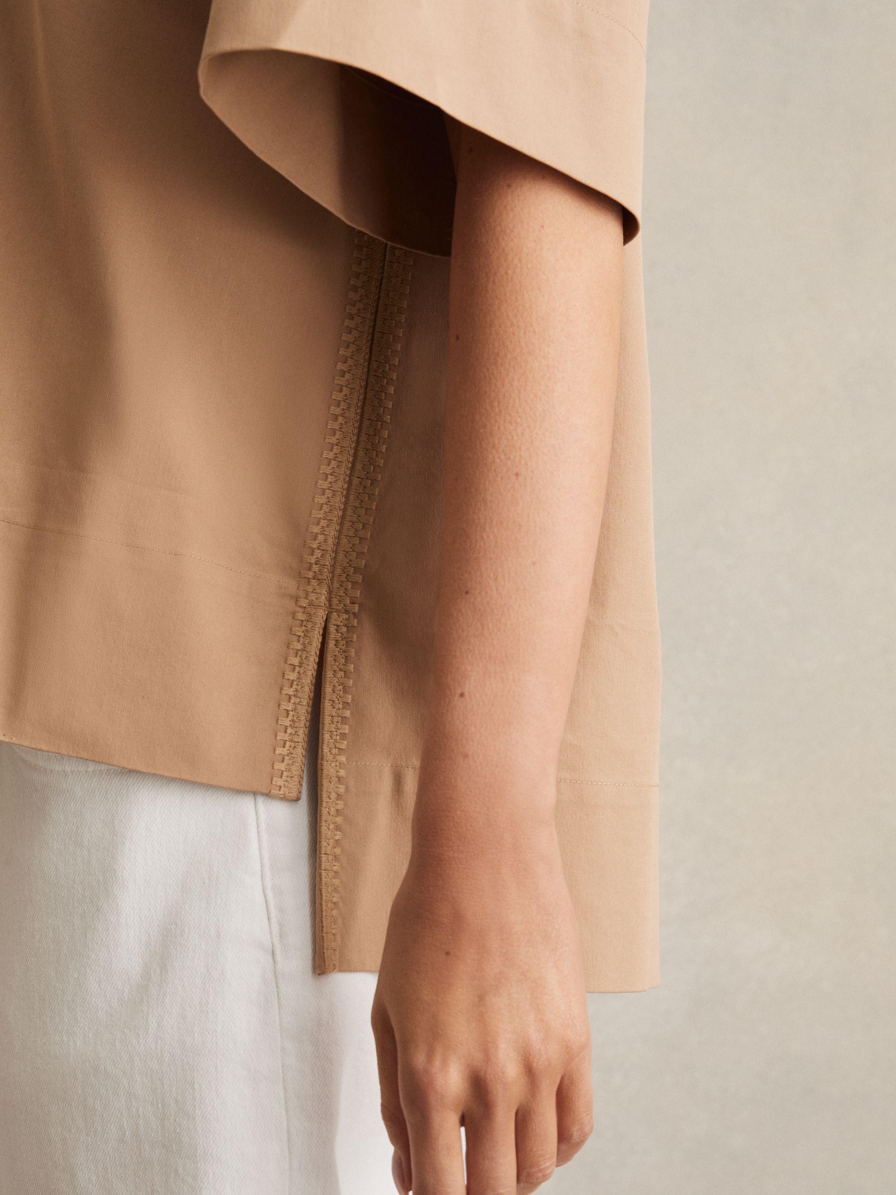 Cotton Blend Craft Stitch Collared Top in Camel Product Image