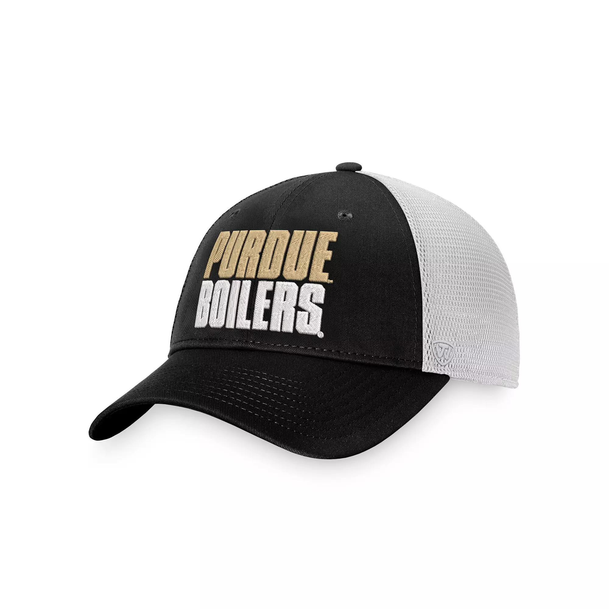 Men's Top of the World Black/White Purdue Boilermakers Stockpile Trucker Snapback Hat Product Image