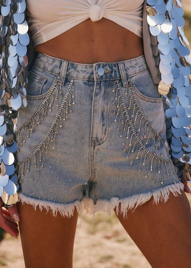 Love Thing Denim Rhinestone Shorts Product Image
