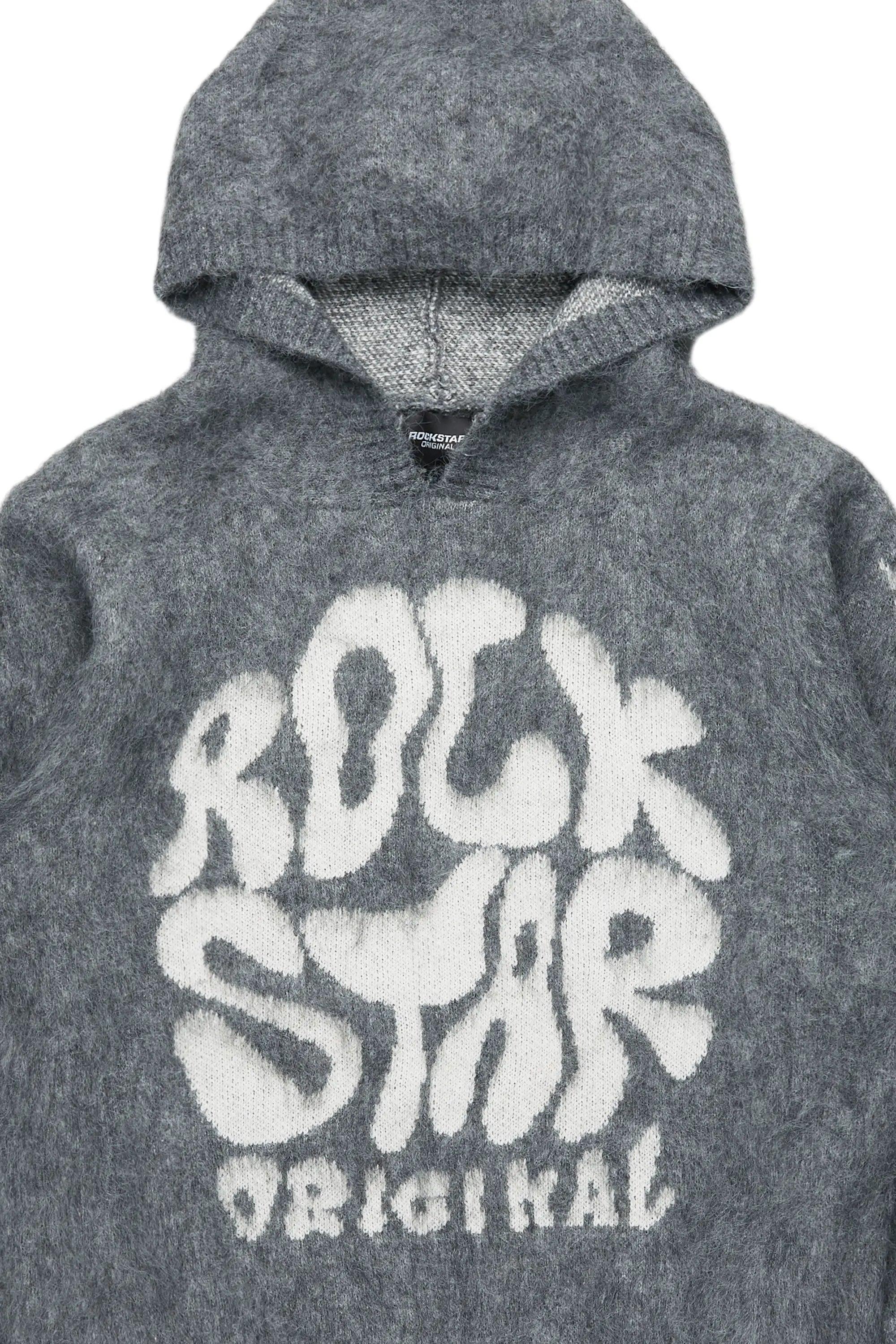 Hakon Grey Graphic Knitted Mohair Hoodie Male Product Image