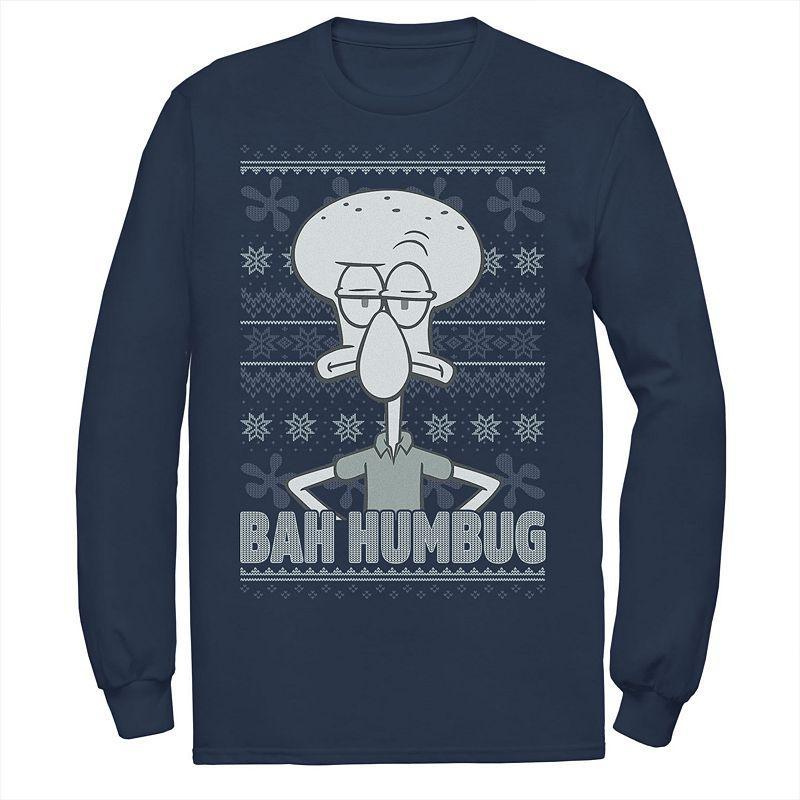 Men's Nickelodeon SpongeBob SquarePants Squidward Bah Humbug Ugly Christmas Long Sleeve Graphic Tee, Size: XL, Blue Product Image