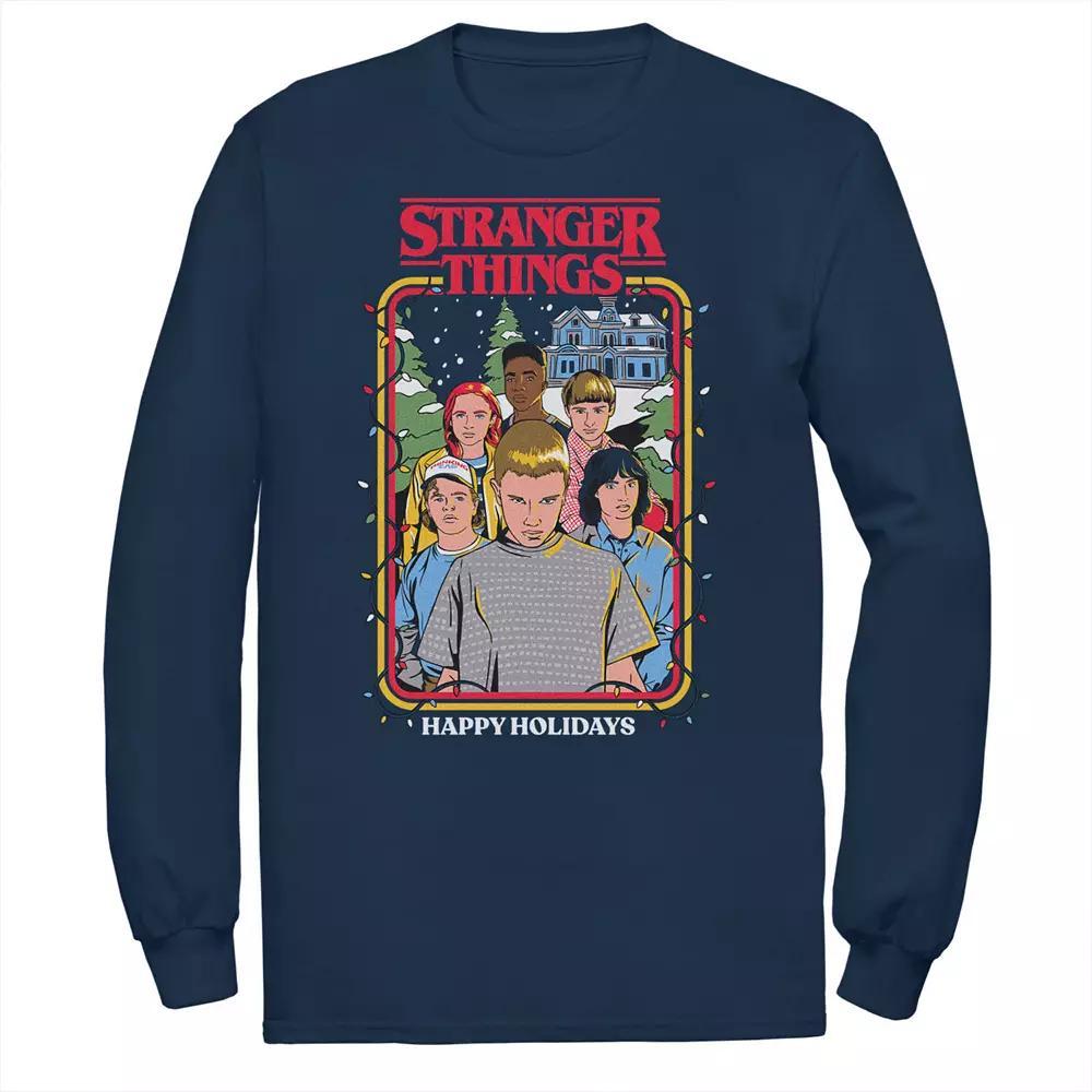 Big & Tall Stranger Things Happy Holidays Portrait Group Long Sleeve Tee, Men's, Size: XXL Tall, Blue Product Image